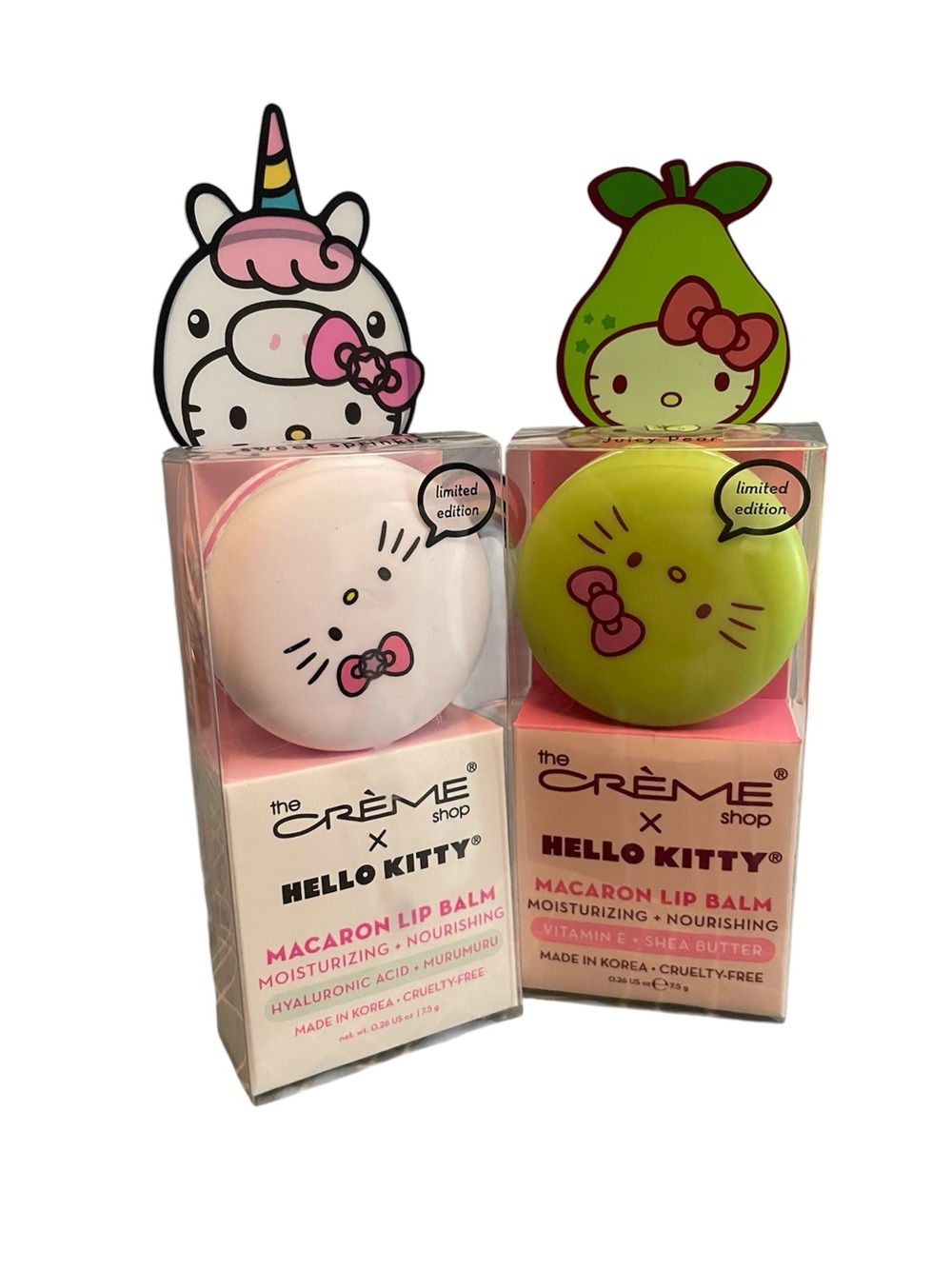 The Crème Shop x Hello Kitty Macaron Lip Balm - sweet sprinkles and juicy pear